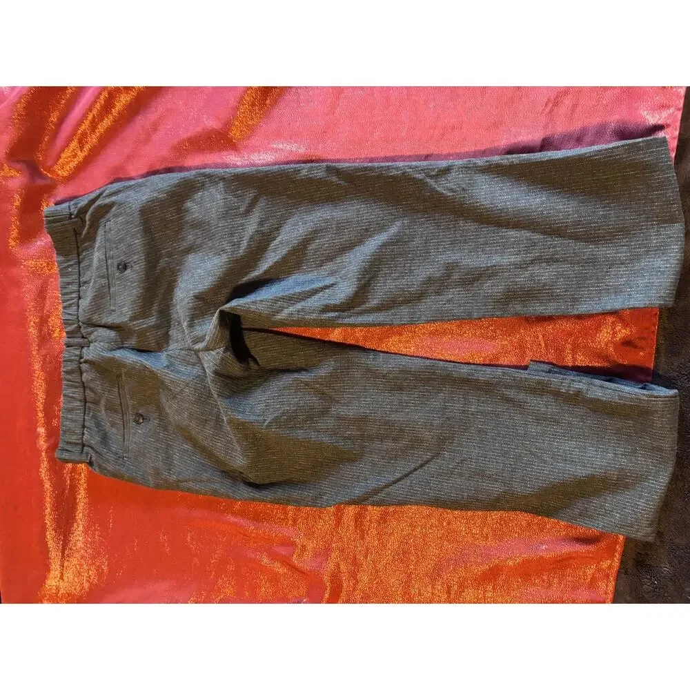 Mens Dress Pants 38 Gray Pinstripe Flat Front Tailored Trouser Formal Slacks